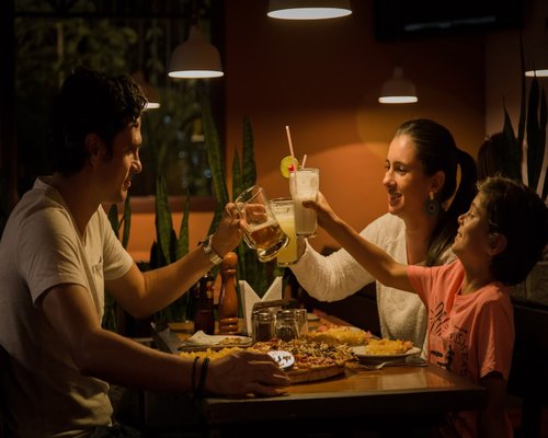 A family enjoying a quiet evening meal together